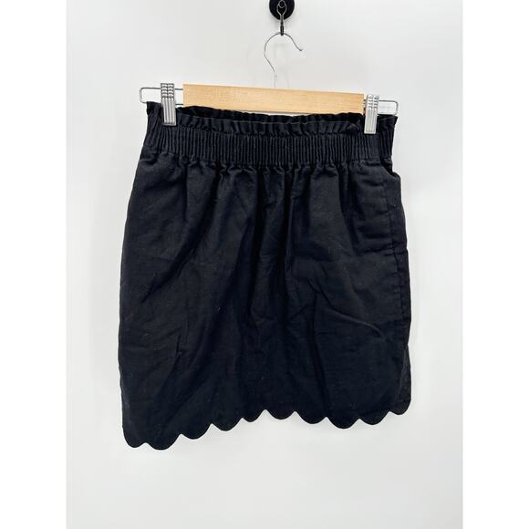 J by J Crew Scalloped Sidewalk Black Elastic Waist Mini Skirt Women's Size 2 - Picture 1 of 9